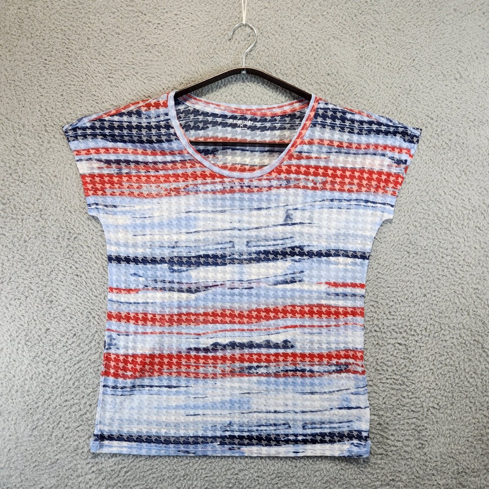 Relativity‎ Red White Blue Top Womens Size Medium Stripe Casual Sheer